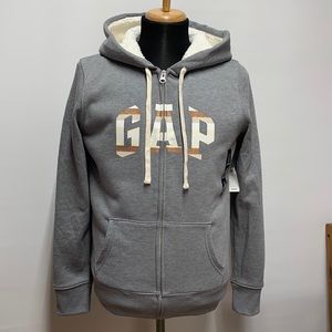 Women’s Gap Logo Grey Sherpa lined zippered hoodie Jacket New NWT Size S Small